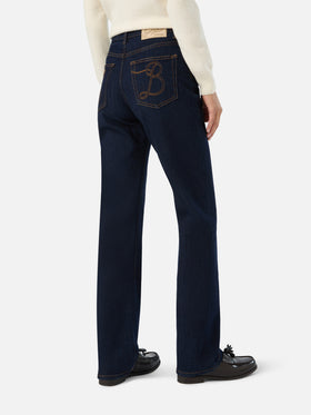Blue pantalones June de denim de algodón con bordado de monograma SB 