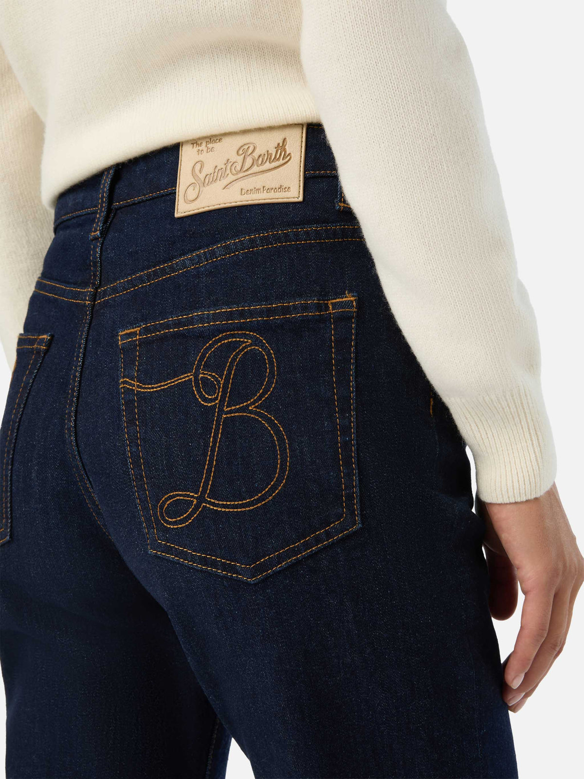 Blue pantalones June de denim de algodón con bordado de monograma SB 