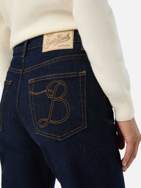 Blue pantalones June de denim de algodón con bordado de monograma SB 