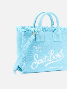 Borsa Vanity mini in canvas azzurra tinta unita