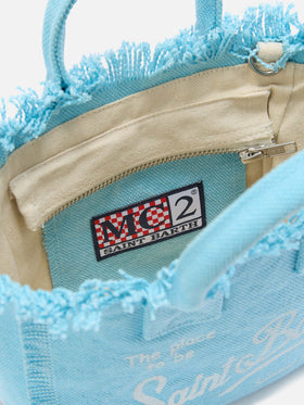 Borsa Vanity mini in canvas azzurra tinta unita