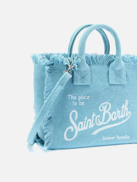 Mini vanity bag en toile unie bleu clair 