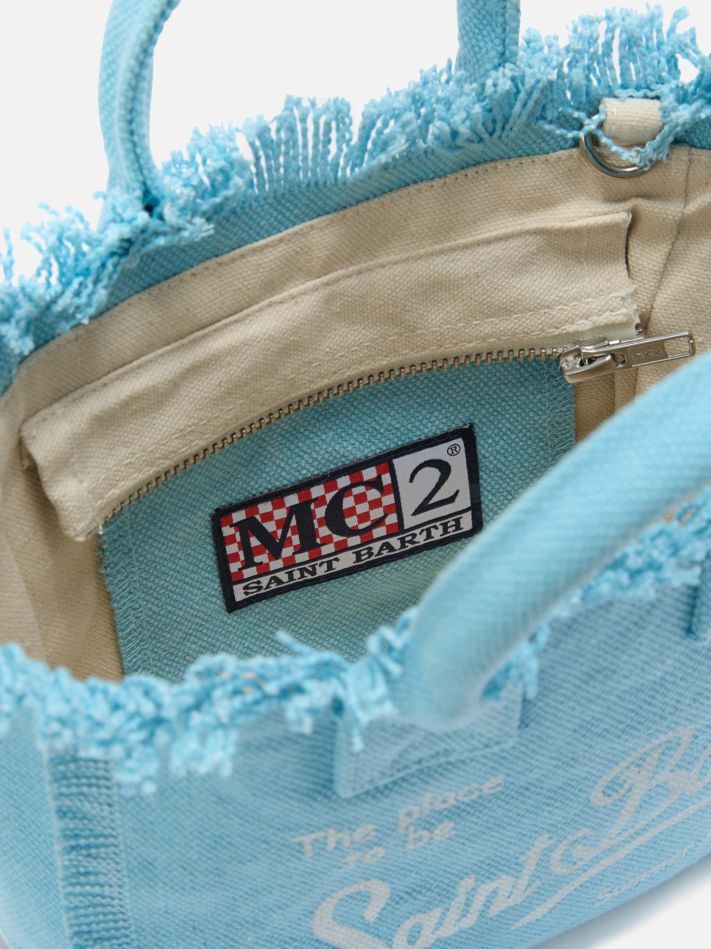 Mini vanity bag en toile unie bleu clair 