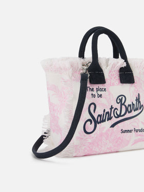 Borsa Vanity mini in canvas con stampa toile de Jouy rosa