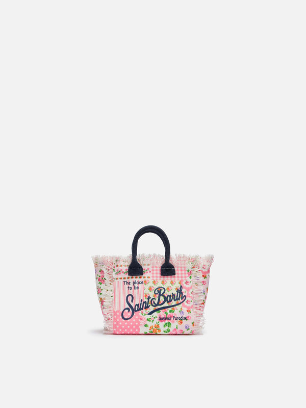 Cotton canvas Mini Vanity bag with flower patch print