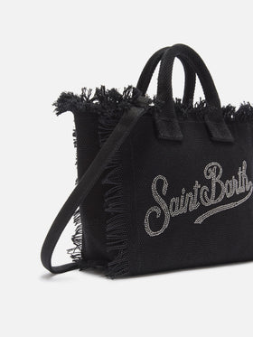 Black canvas Vanity mini bag with rhinestone logo