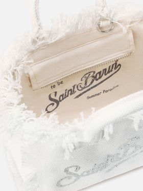 White canvas Vanity mini bag with rhinestone logo