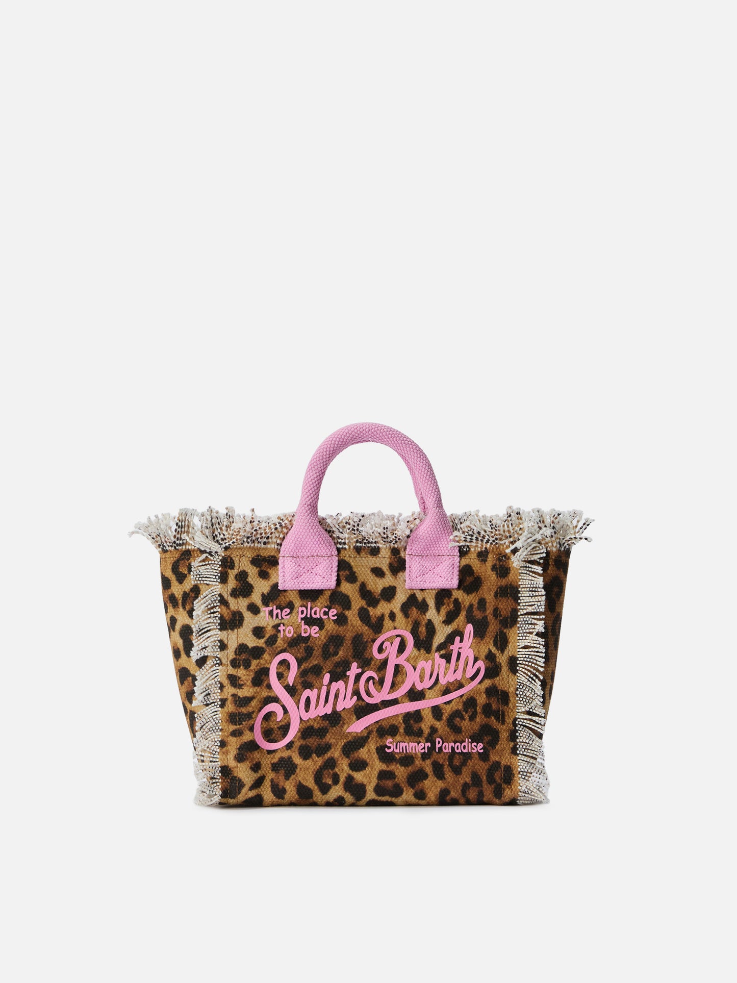 Borsa Vanity mini in canvas leopardato con dettagli rosa