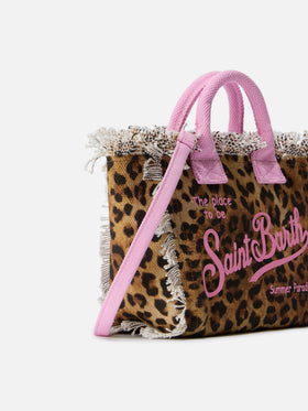 Borsa Vanity mini in canvas leopardato con dettagli rosa