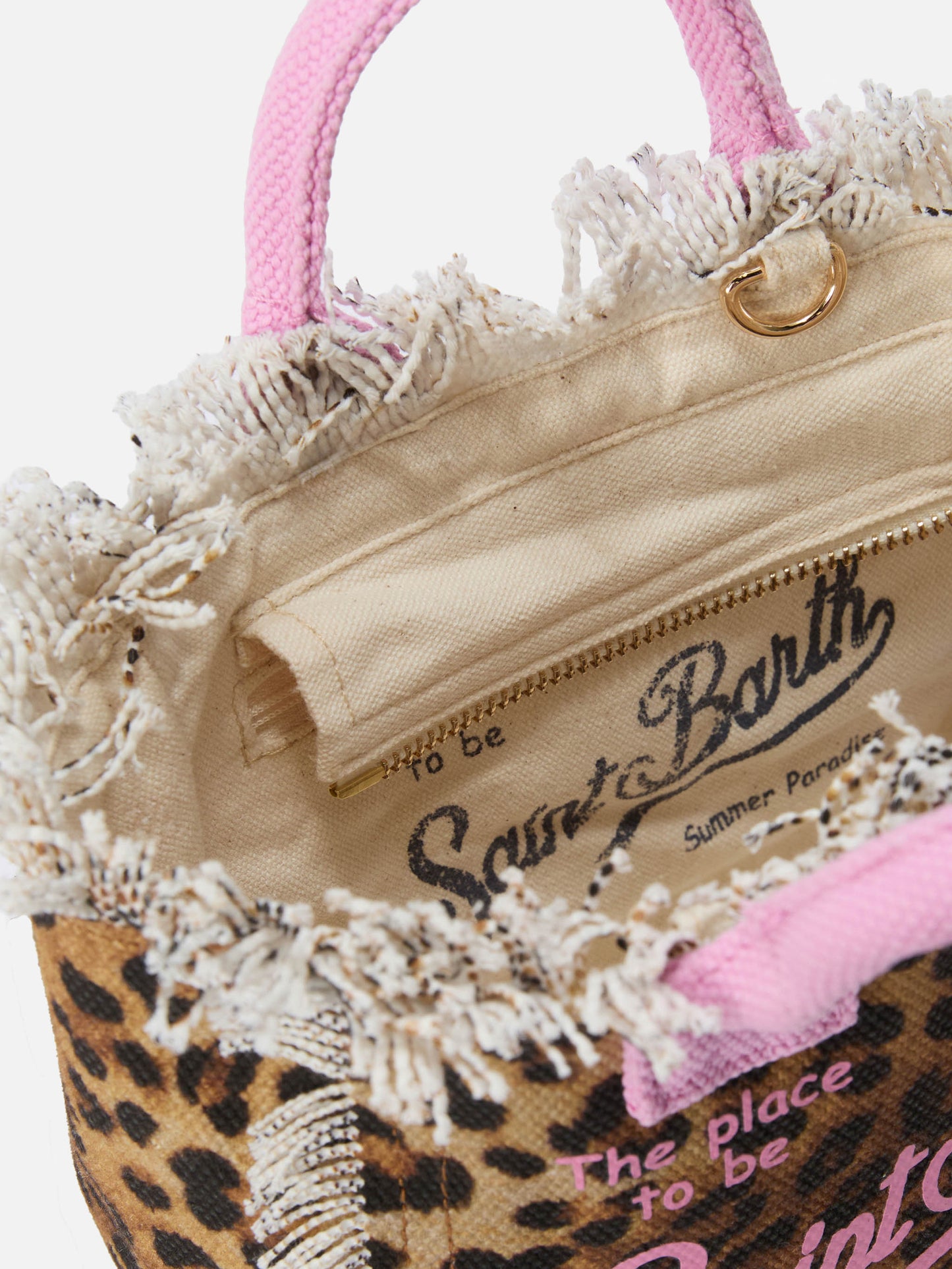Borsa Vanity mini in canvas leopardato con dettagli rosa
