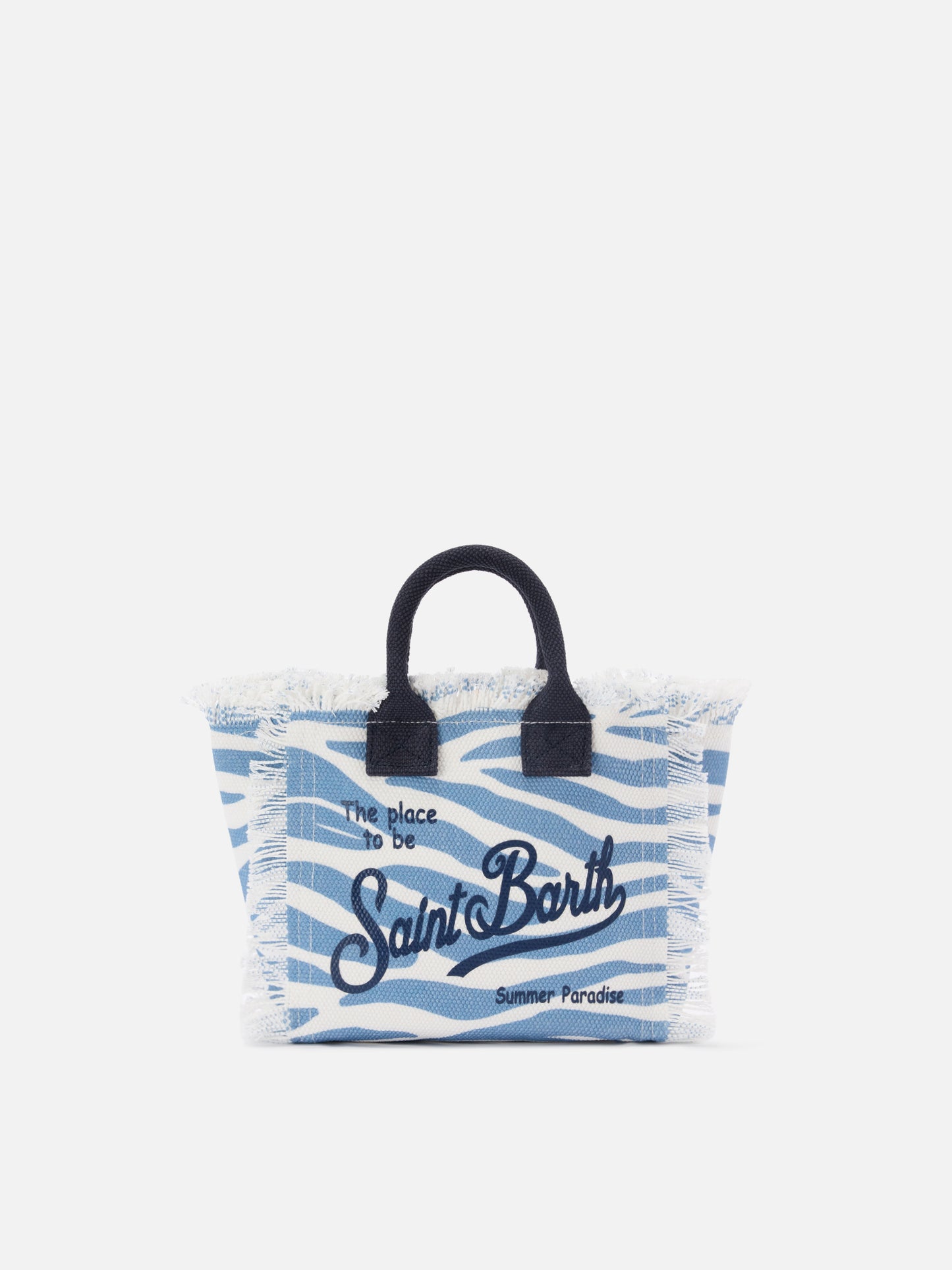 Borsa Vanity mini in canvas con stampa zebrata blu