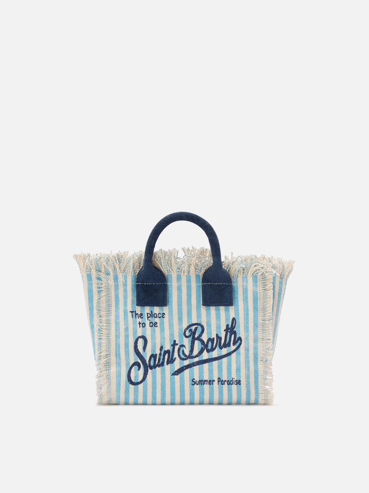 Canvas Vanity mini bag with light blue stripes and contrast details