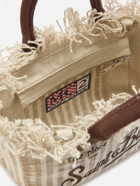 Canvas Vanity mini bag with brown stripes and contrast details