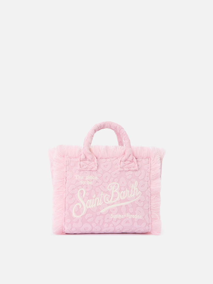 Borsa Vanity mini in tessuto effetto spugna con leopardato in rilievo