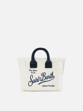 Borsa Vanity mini in tessuto effetto spugna bianco con logo ricamato