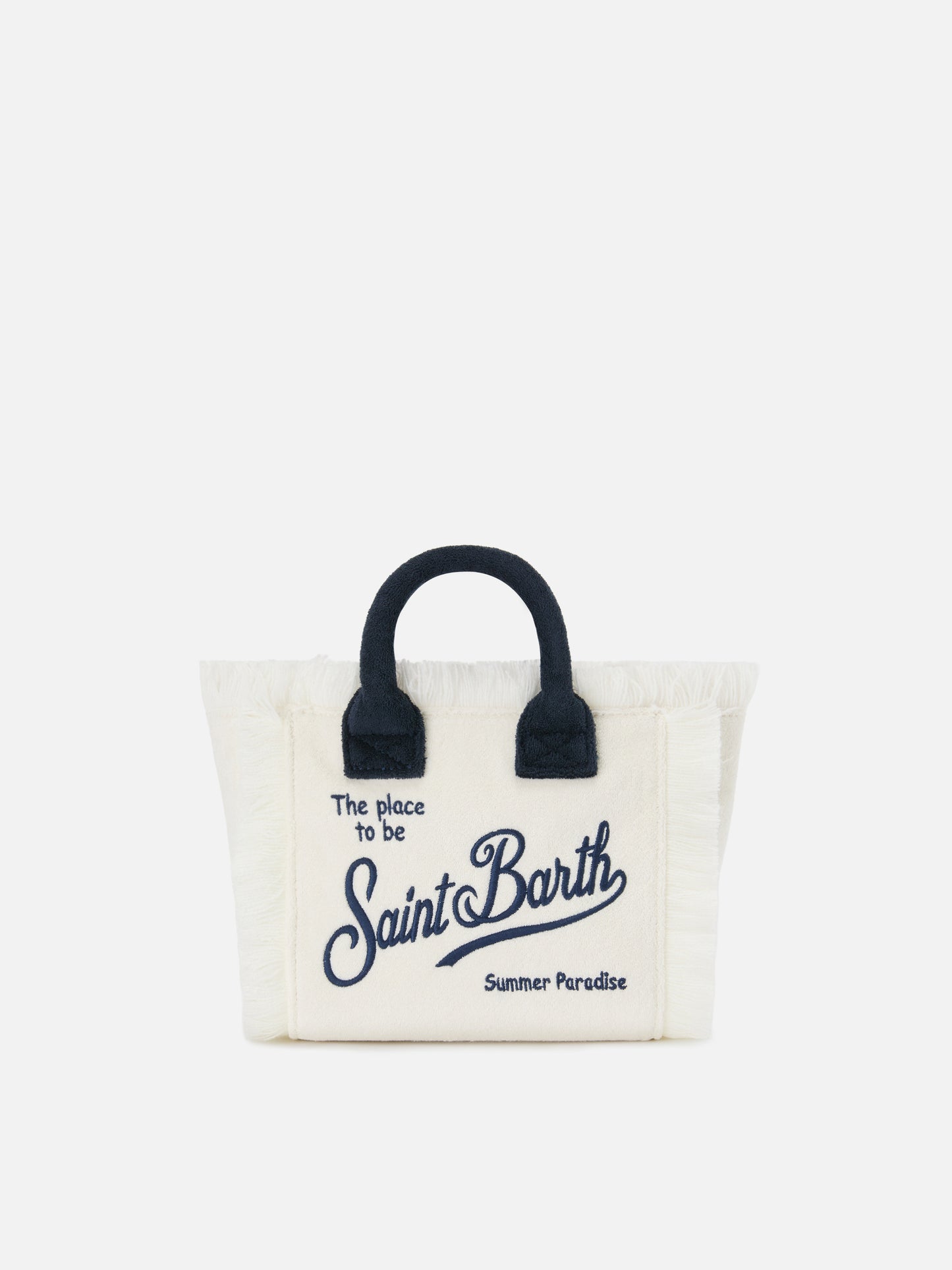 Borsa Vanity mini in tessuto effetto spugna bianco con logo ricamato