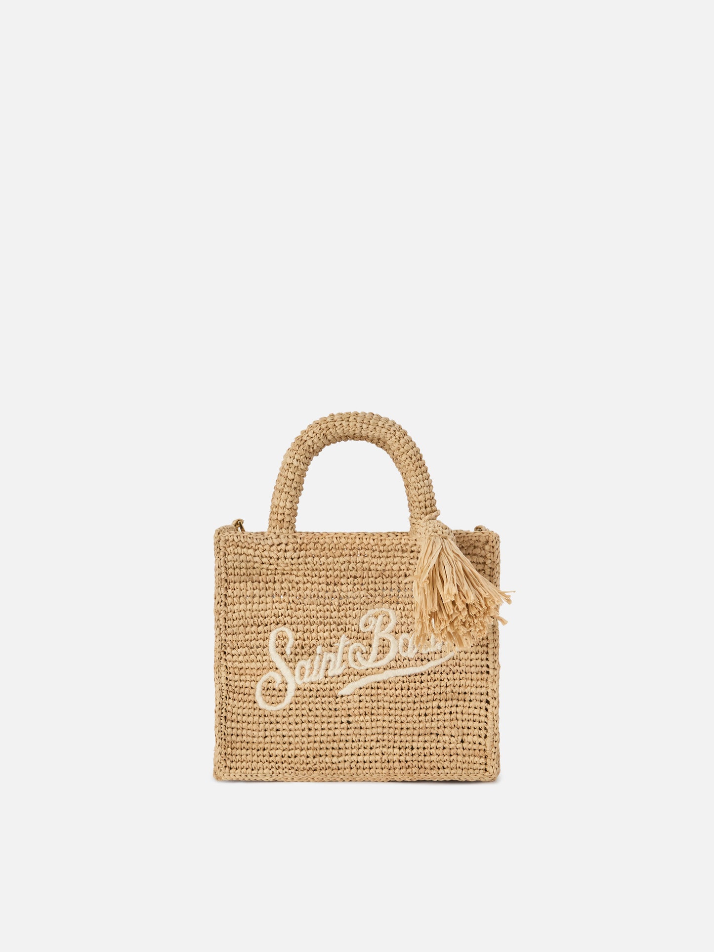 Vanity mini raffia bag with embroidered logo