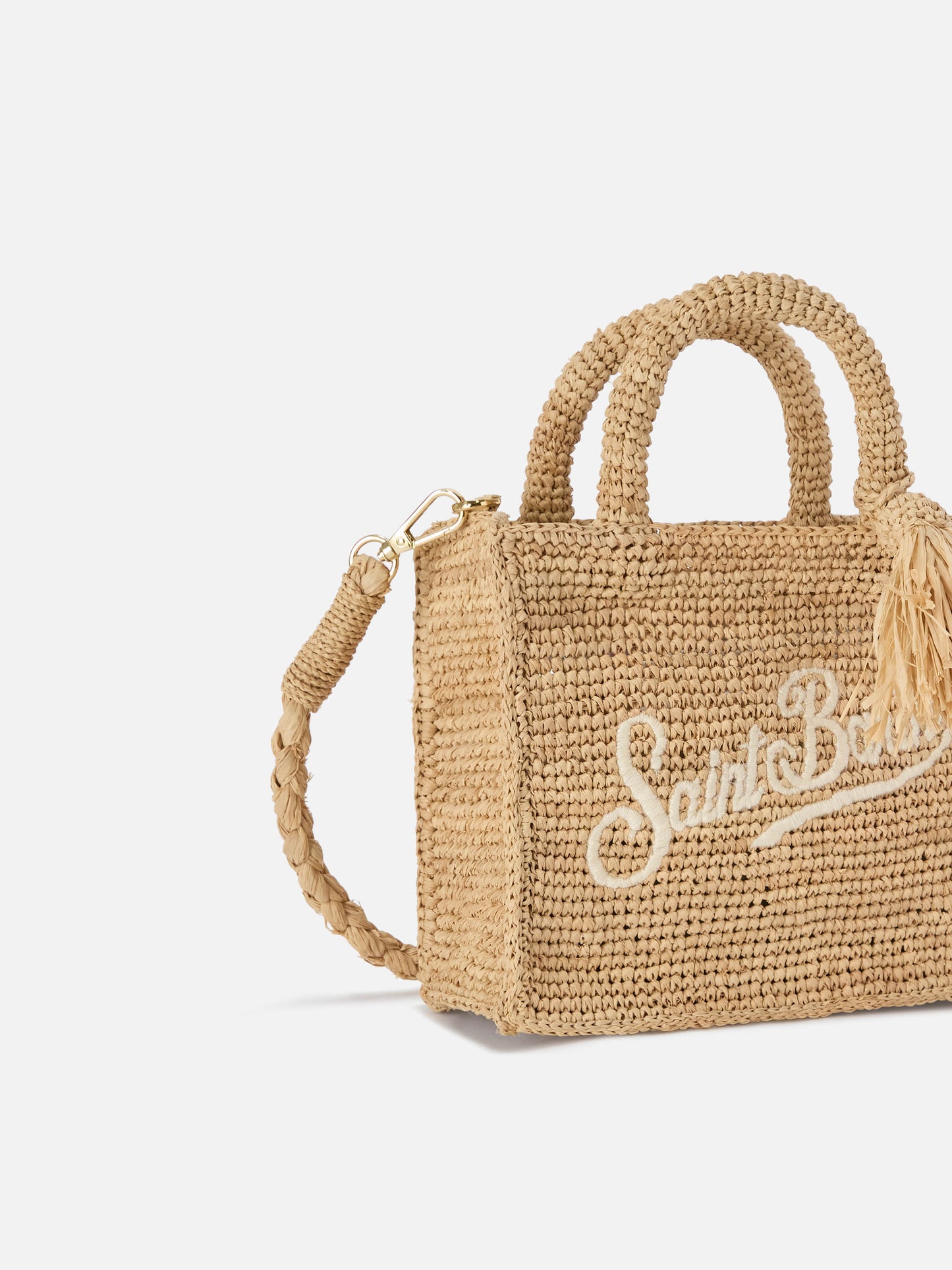 Vanity mini raffia bag with embroidered logo