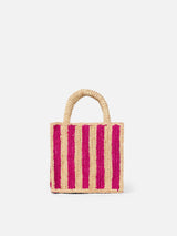 Fuchsia striped Mini Vanity Raffia bag with embroidery