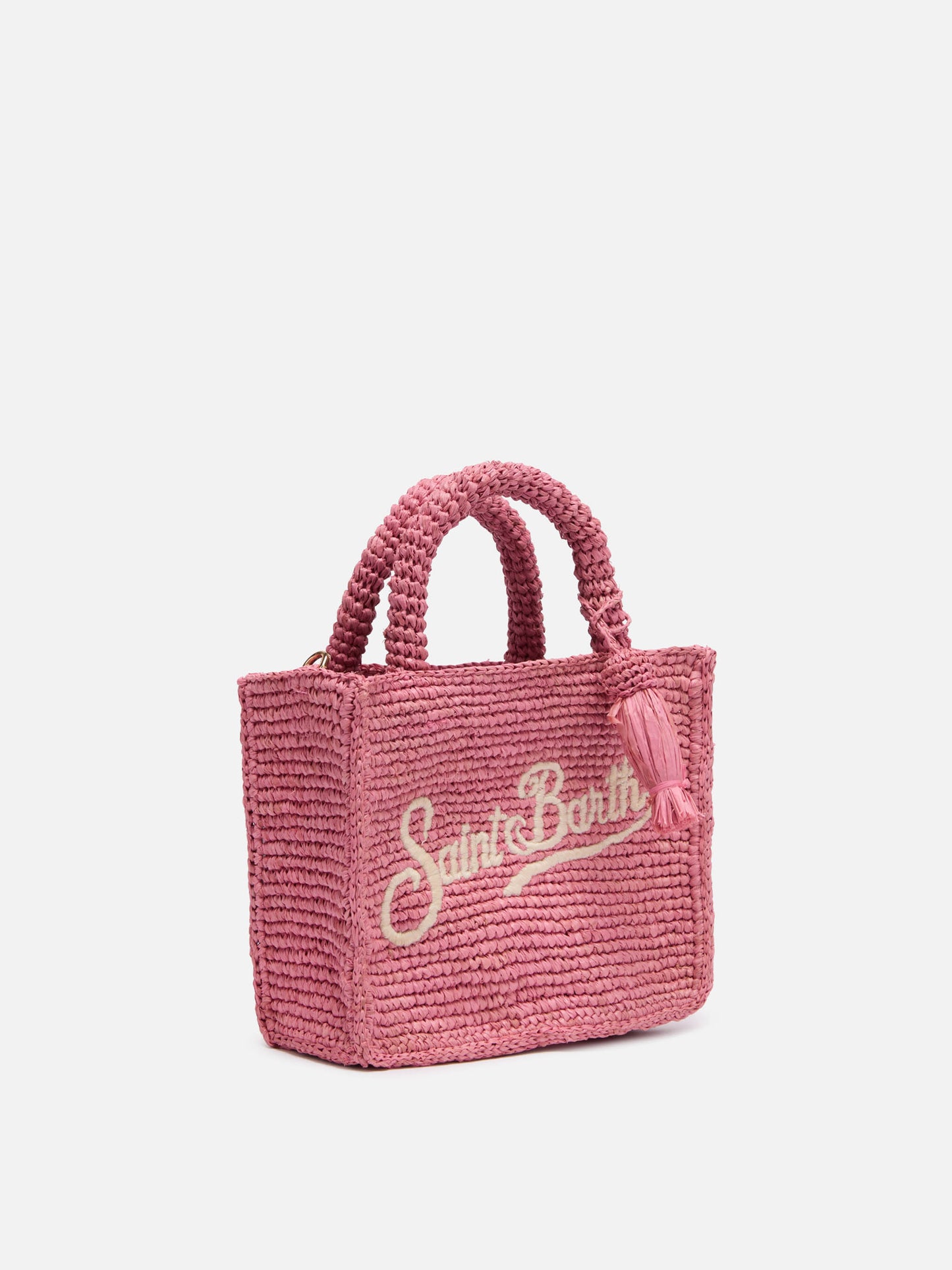 Pink Mini Vanity Raffia bag with Saint Barth embroidery - MC2 Saint Barth