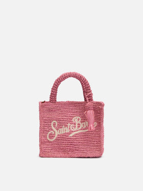 Pink Mini Vanity Raffia bag with Saint Barth embroidery