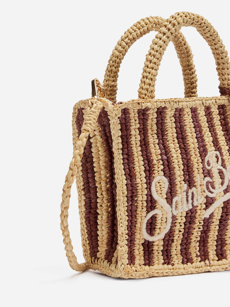 Mini Vanity Raffia-Tasche mit Streifendruck