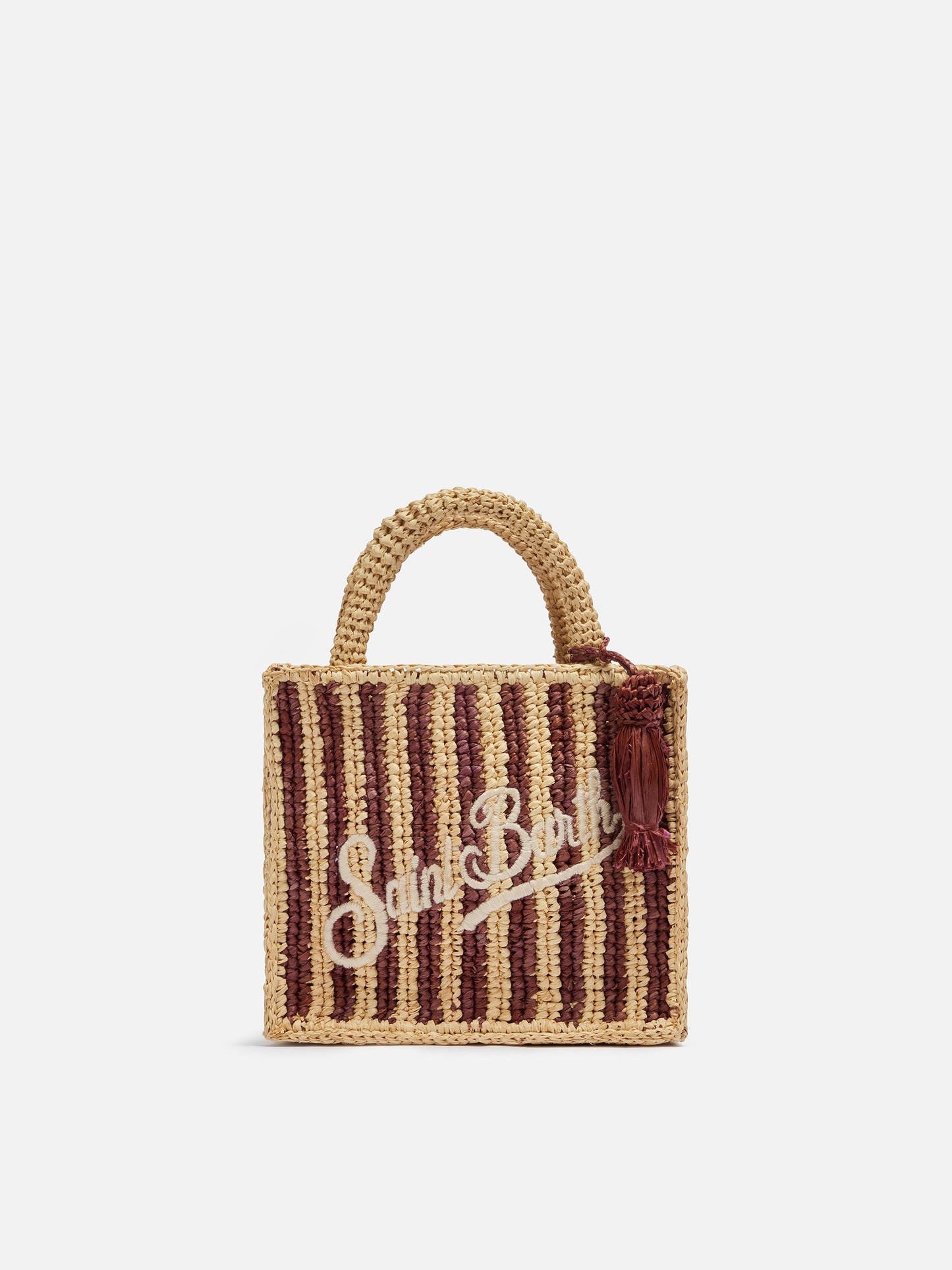 Borsa Mini Vanity Rafia con stampa a righe