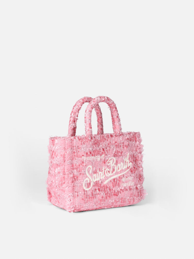 Mini Vanity wooly handbag with pink tweed pattern