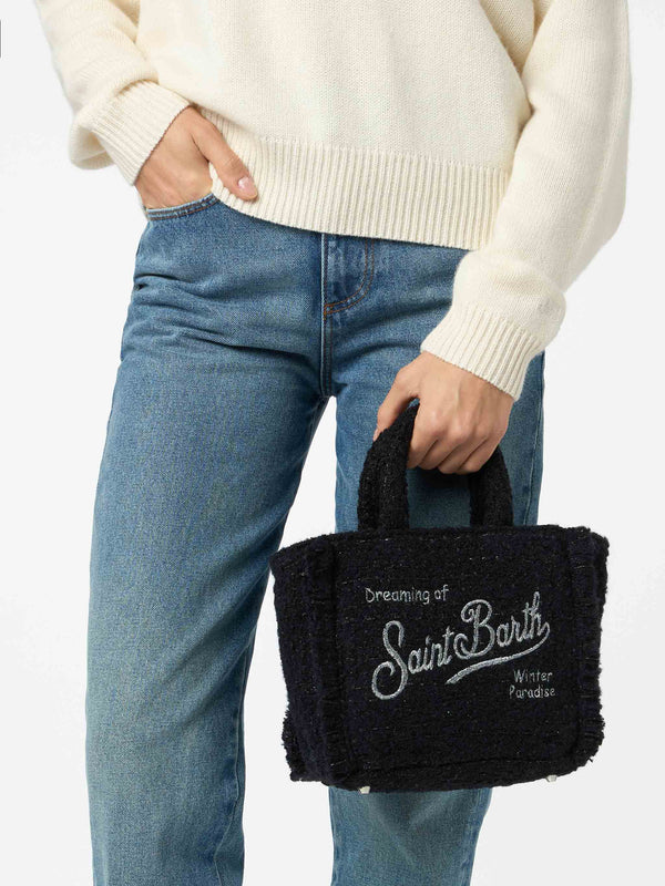 Borsa a mano Mini Vanity in lana con motivo tweed nero