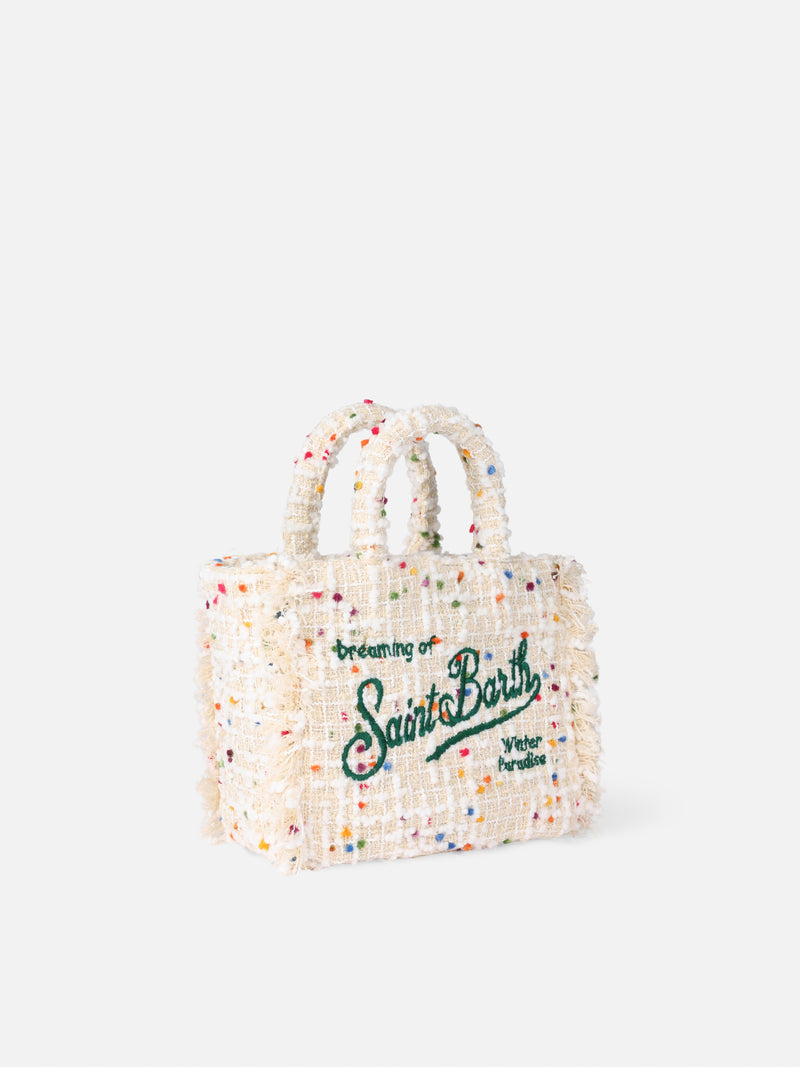 Borsa a mano Mini Vanity in lana con motivo tweed bianco