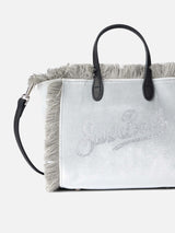 Mini Vanity grey velvet handbag with Saint Barth rhinestones logo