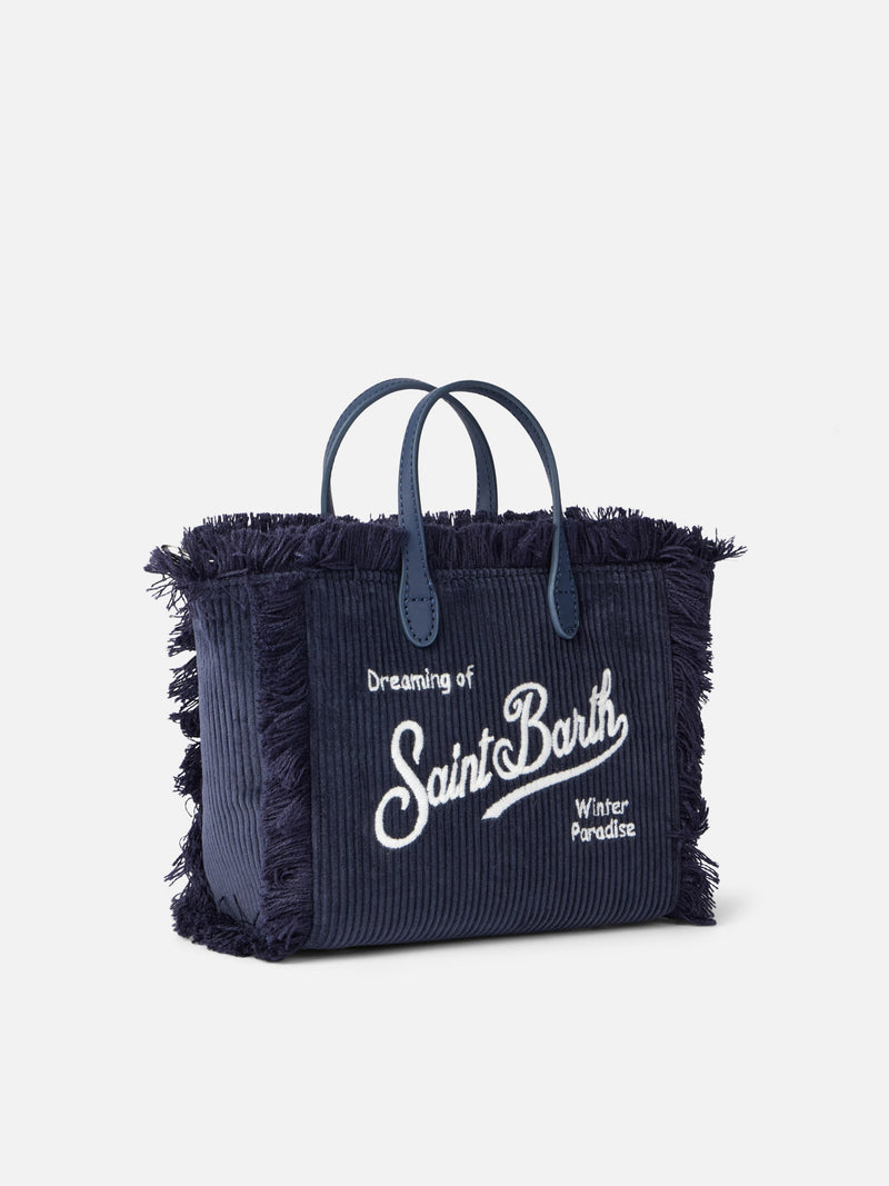 Borsa a mano Mini Vanity in velluto a coste blu navy