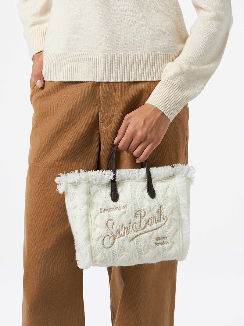 Mini Vanity white wooly cable knit handbag