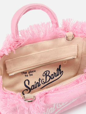 Pink solid color linen Vanity mini bag with removable strap