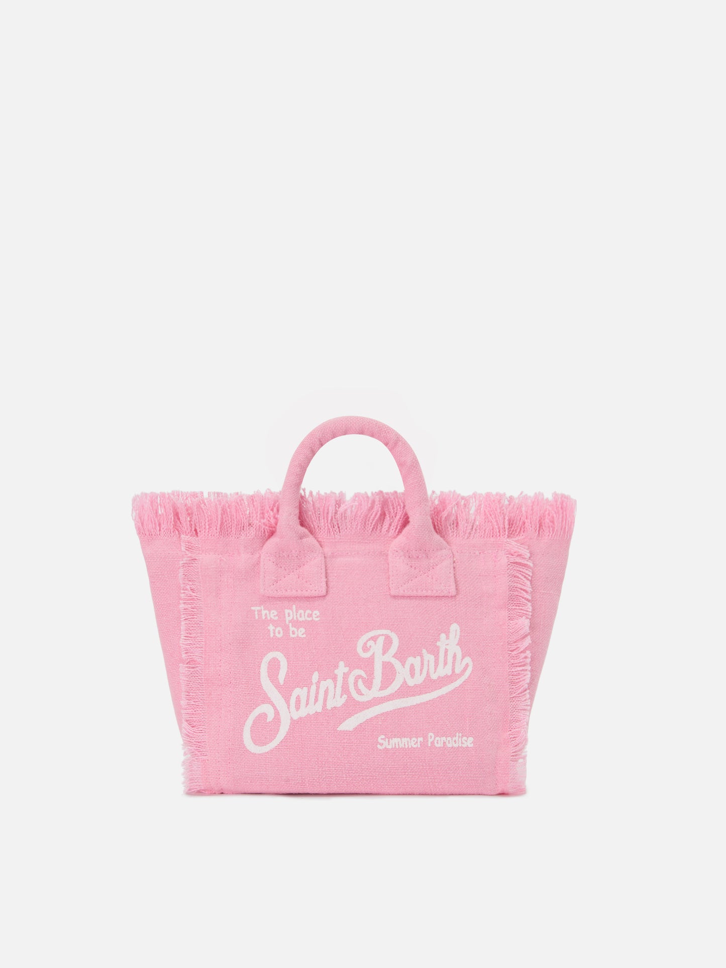 Borsa Vanity mini in lino rosa tinta unita con tracolla removibile