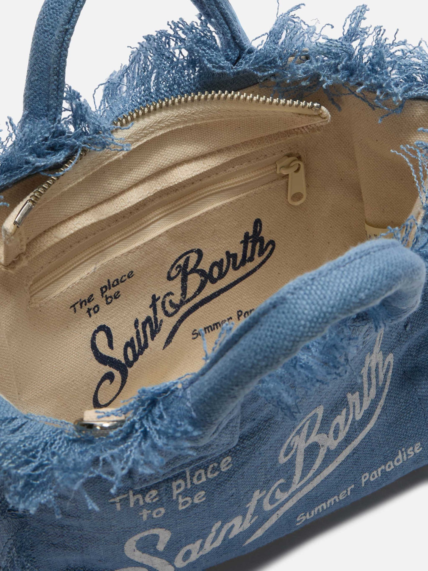 Blue solid color linen Vanity mini bag with removable strap