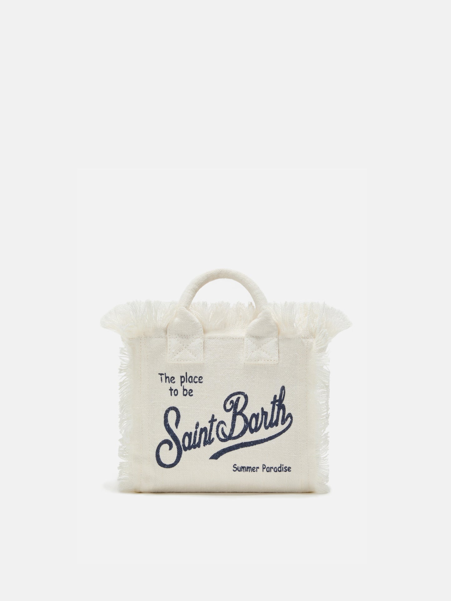 White solid color linen Vanity mini bag with removable strap