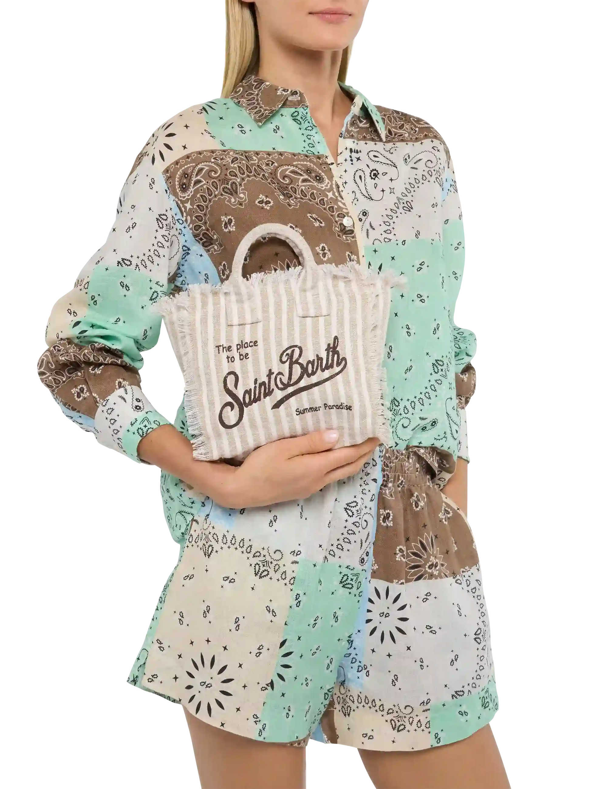 Mini Vanity Linen bag with striped print - MC2 Saint Barth