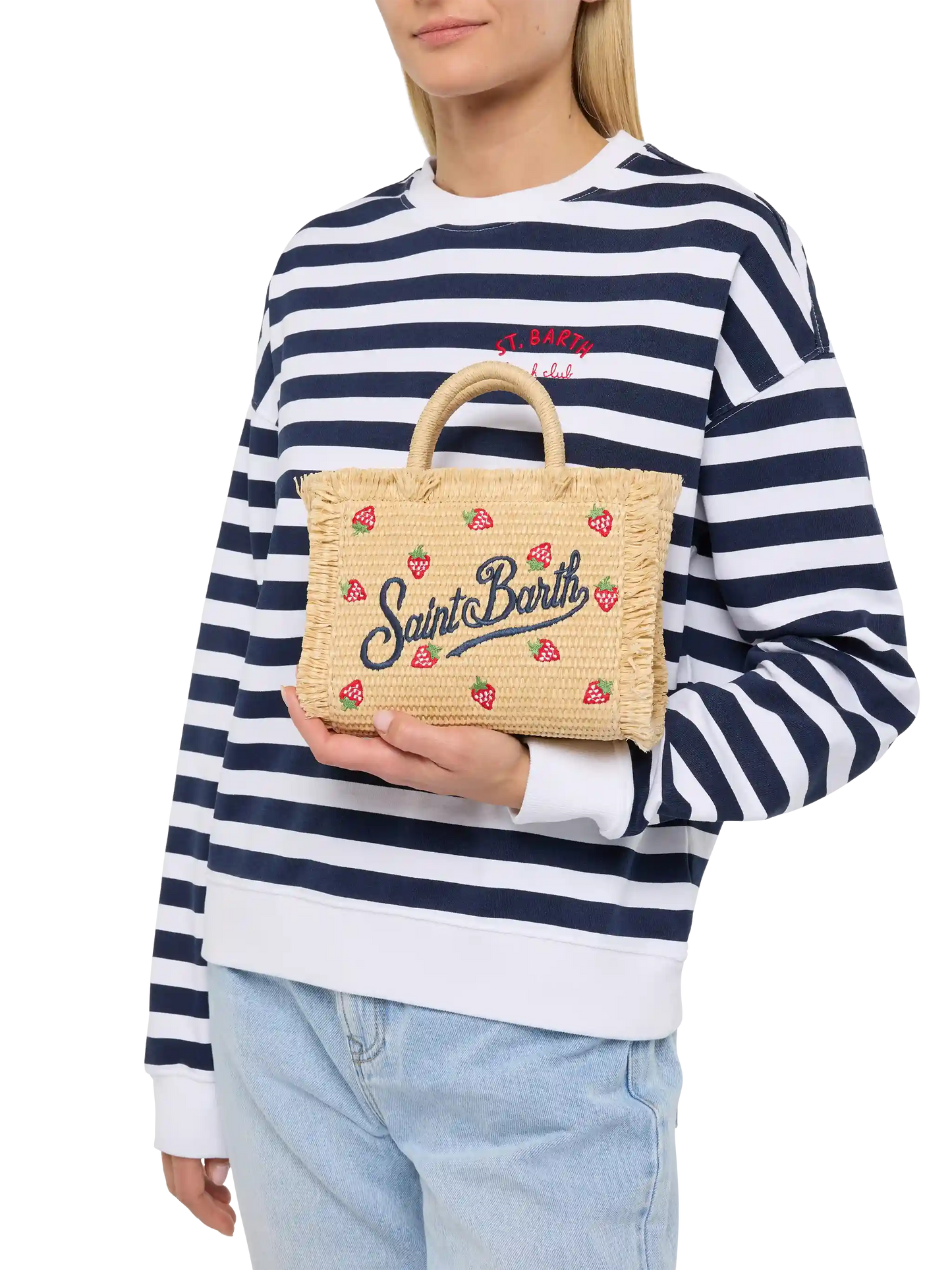 Mini Vanity Straw effect bag with strawberry patch applied - MC2 Saint Barth