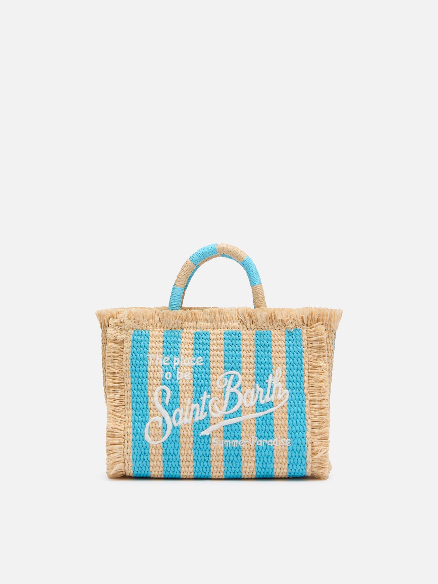 Borsa Mini Vanity effetto paglia con stampa a righe