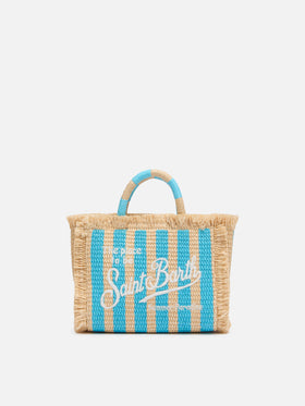 Borsa Mini Vanity effetto paglia con stampa a righe