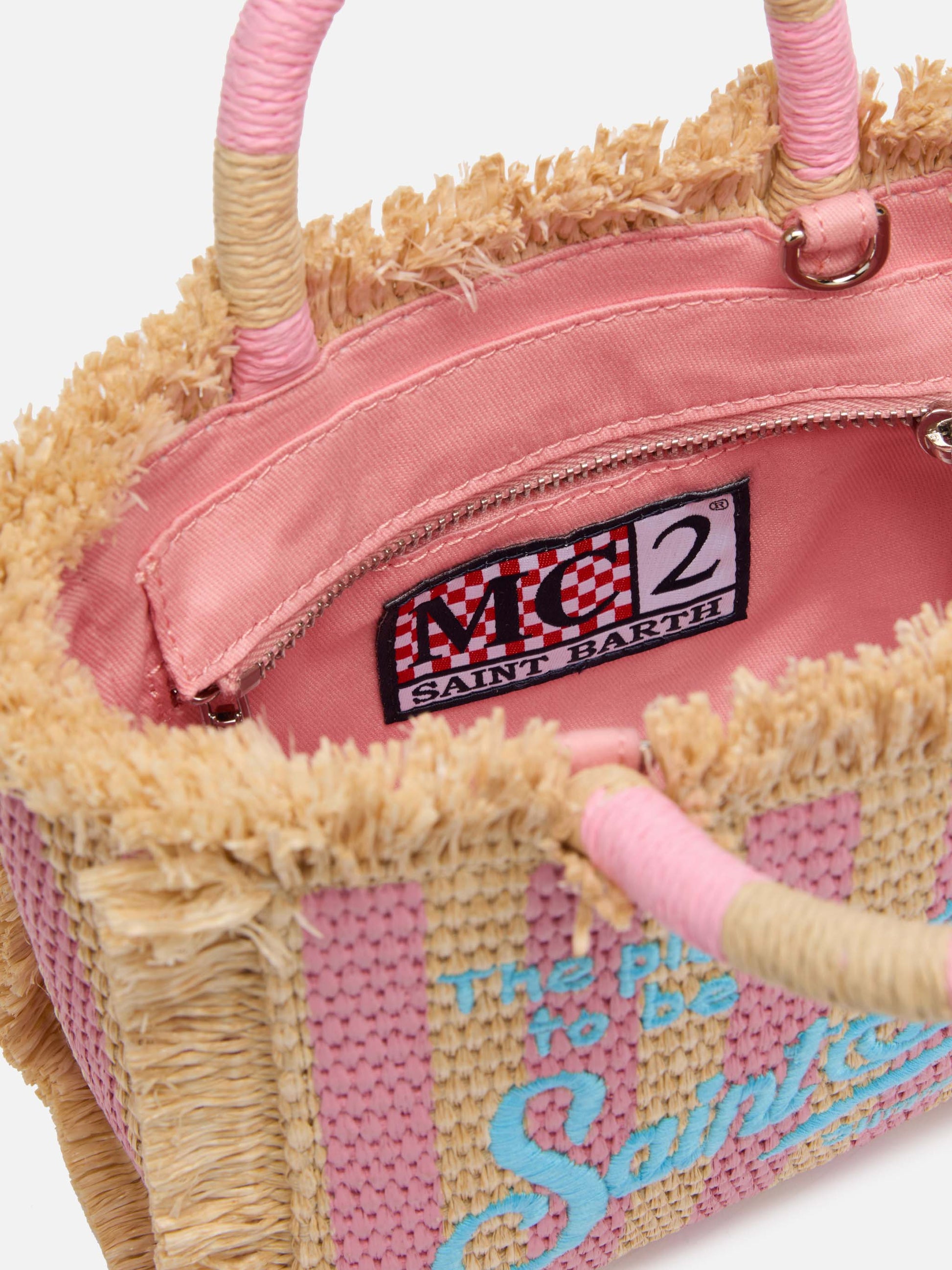 Mini Vanity Straw effect bag with striped print - MC2 Saint Barth