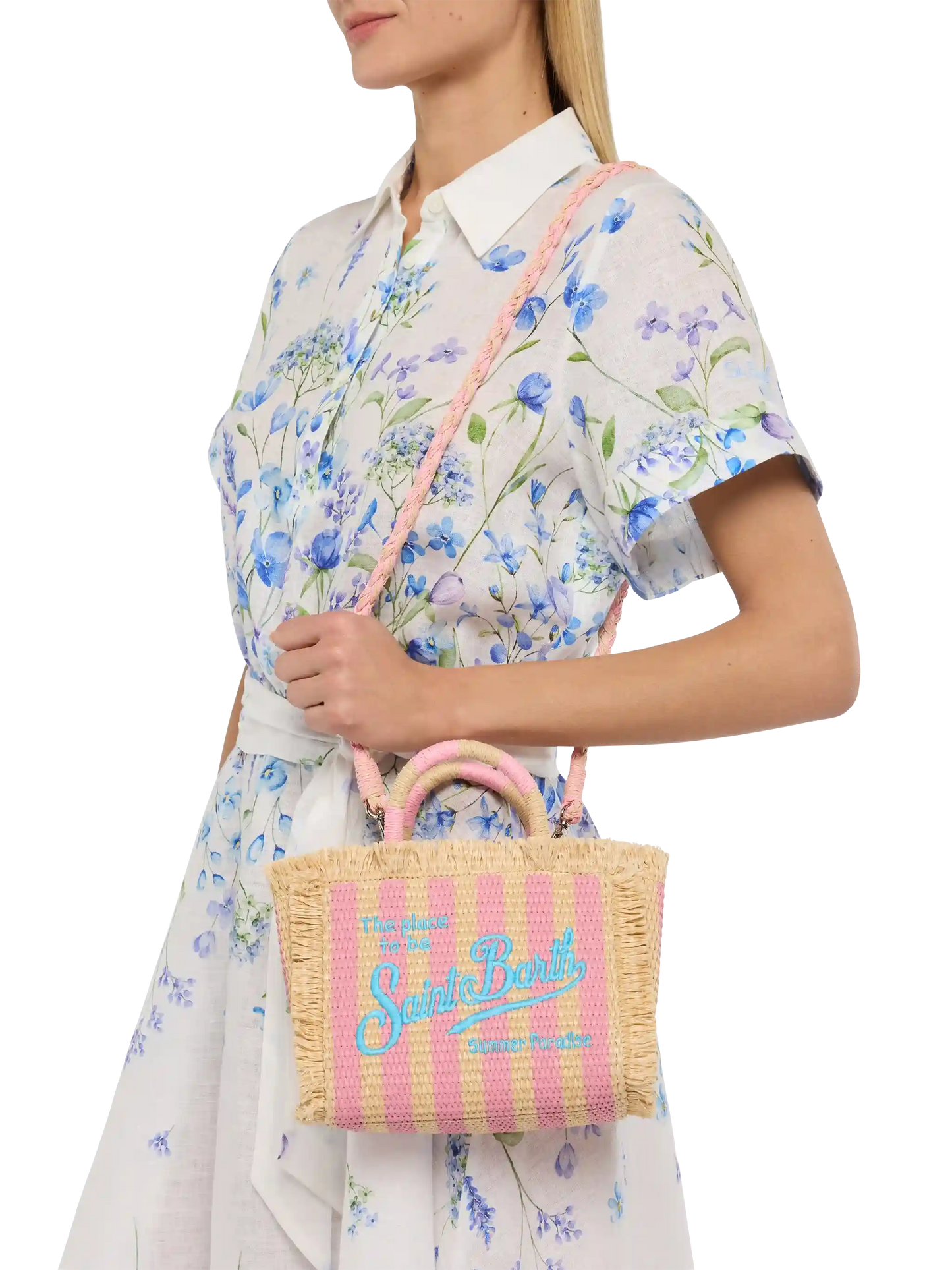 Mini Vanity Straw effect bag with striped print - MC2 Saint Barth