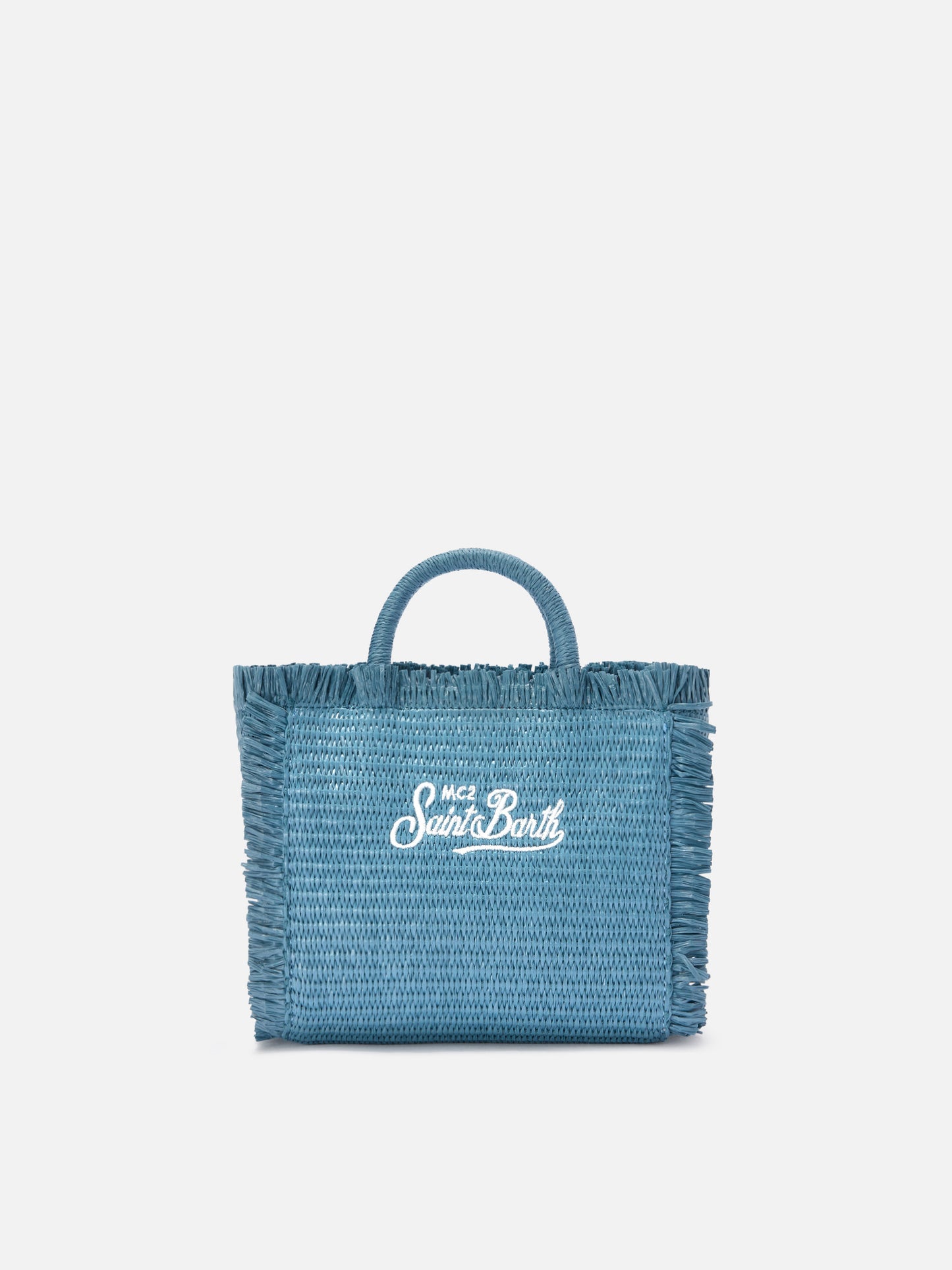 Light blue Vanity mini straw effect bag with embroidered logo