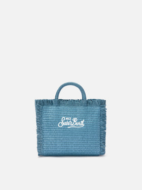 Light blue Vanity mini straw effect bag with embroidered logo