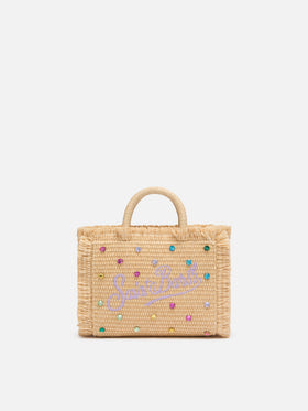 Mini Vanity Straw effect bag with rhinestone embellishment - MC2 Saint Barth