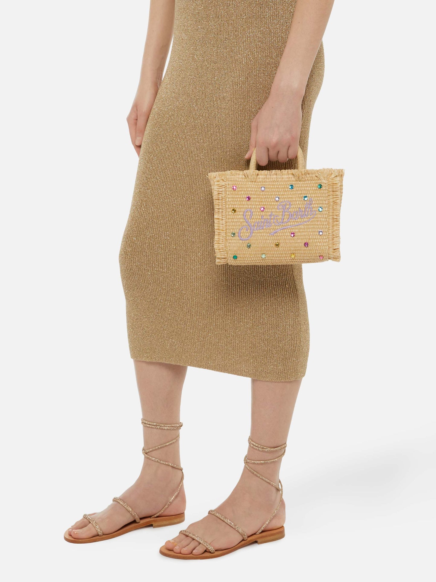 Mini Vanity Straw effect bag with rhinestone embellishment - MC2 Saint Barth