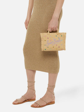 Mini Vanity Straw effect bag with rhinestone embellishment - MC2 Saint Barth