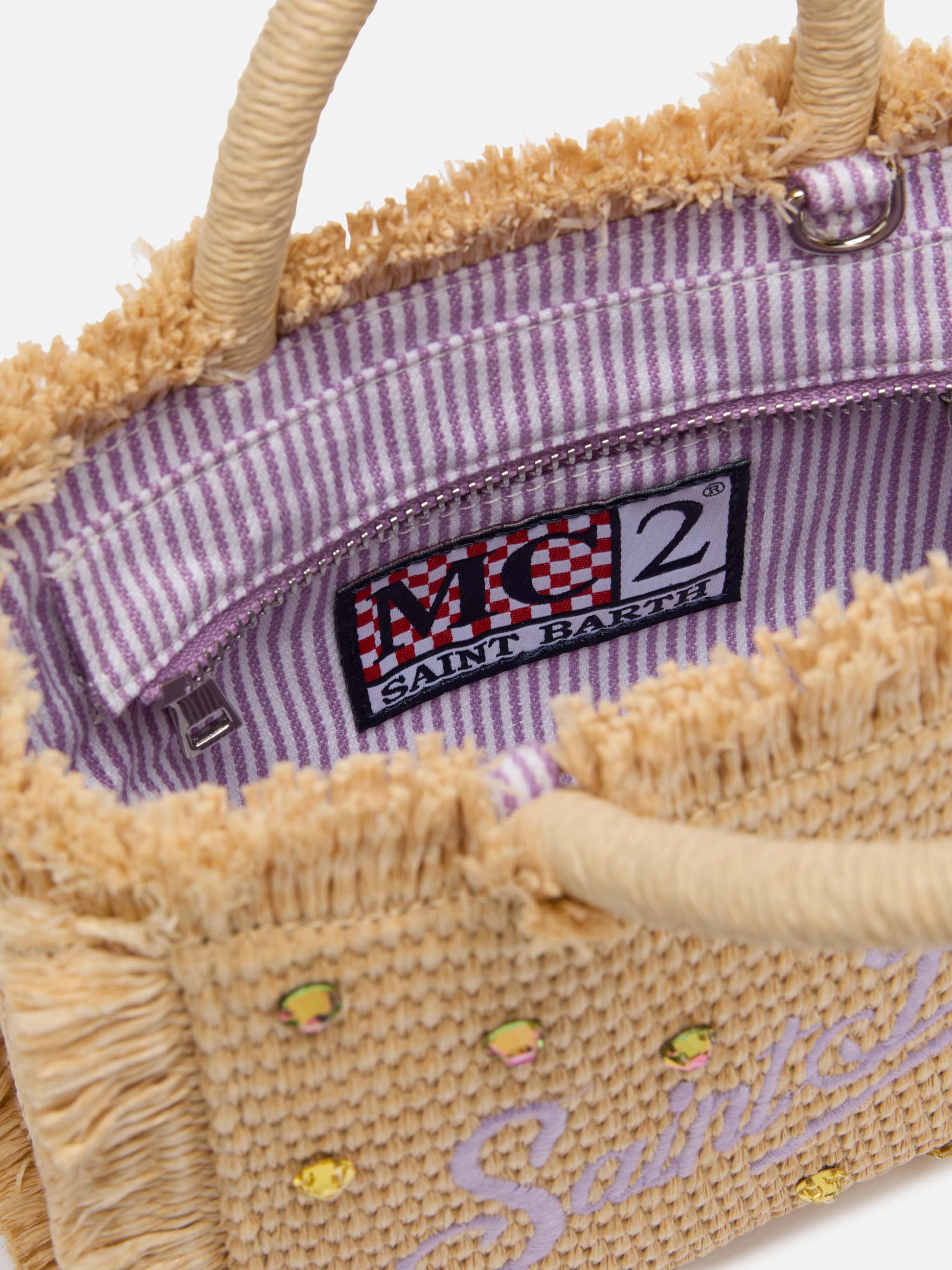 Mini Vanity Straw effect bag with rhinestone embellishment - MC2 Saint Barth