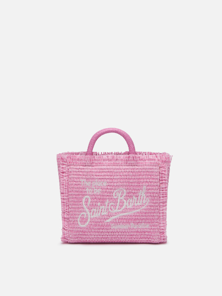 Borsa Mini Vanity rosa effetto paglia